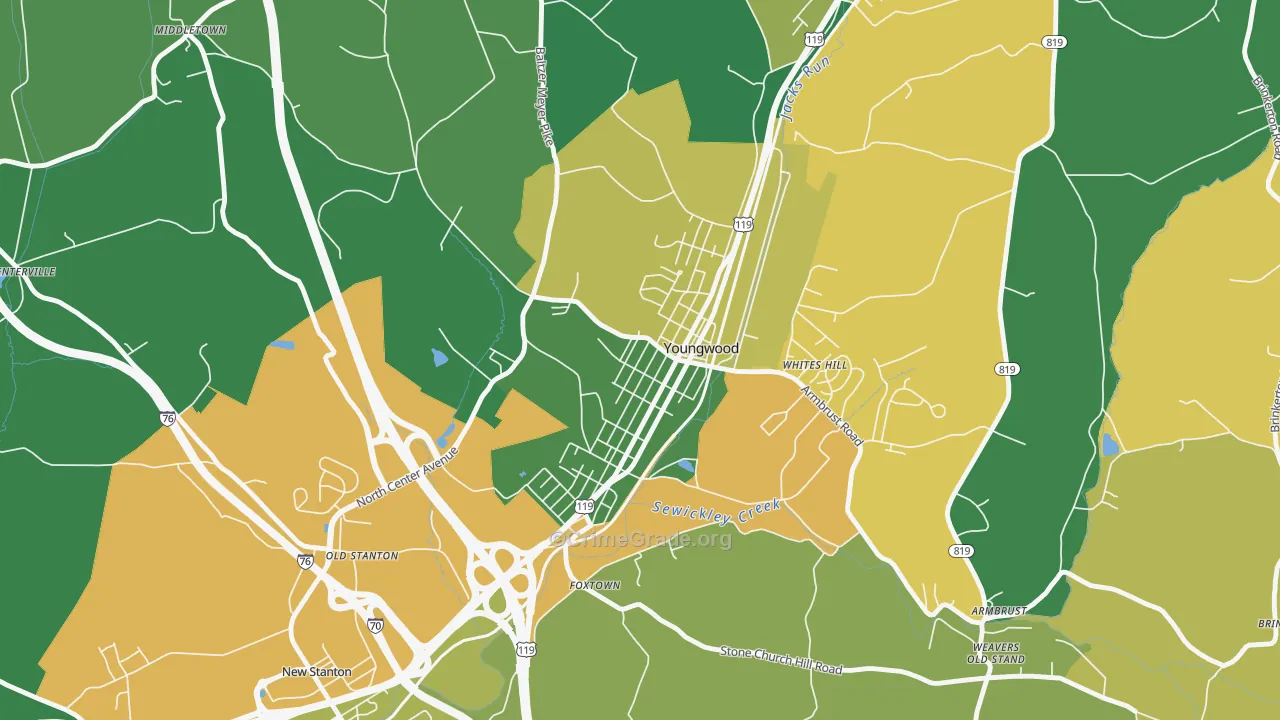 Youngwood, PA Map of Assault Rates