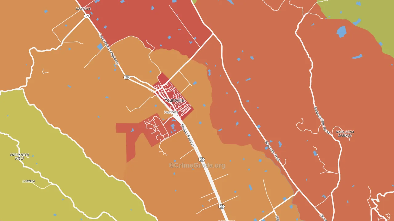 Yountville, CA Map of Assault Rates