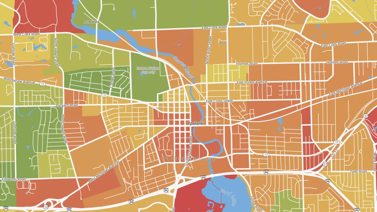 Ypsilanti Historic District, Ypsilanti, MI Map of Assault Rates