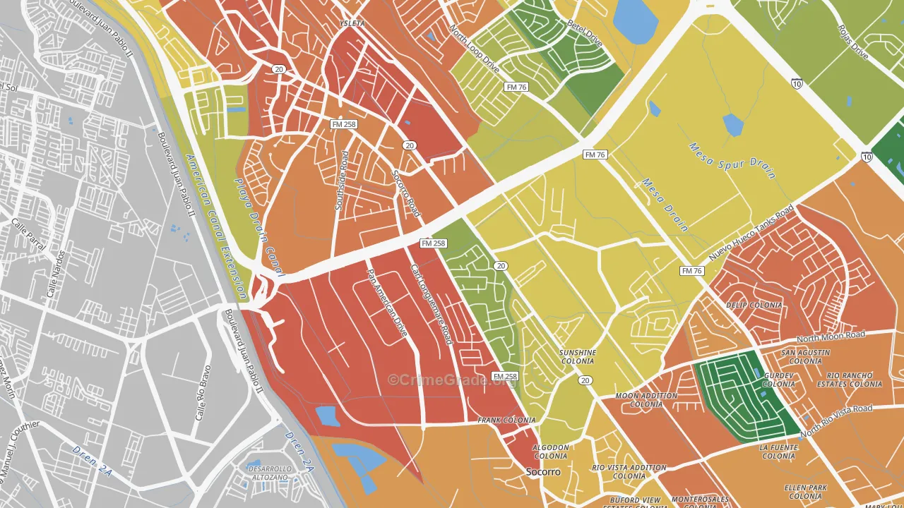 Ysleta Mission Valley, El Paso, TX Map of Assault Rates