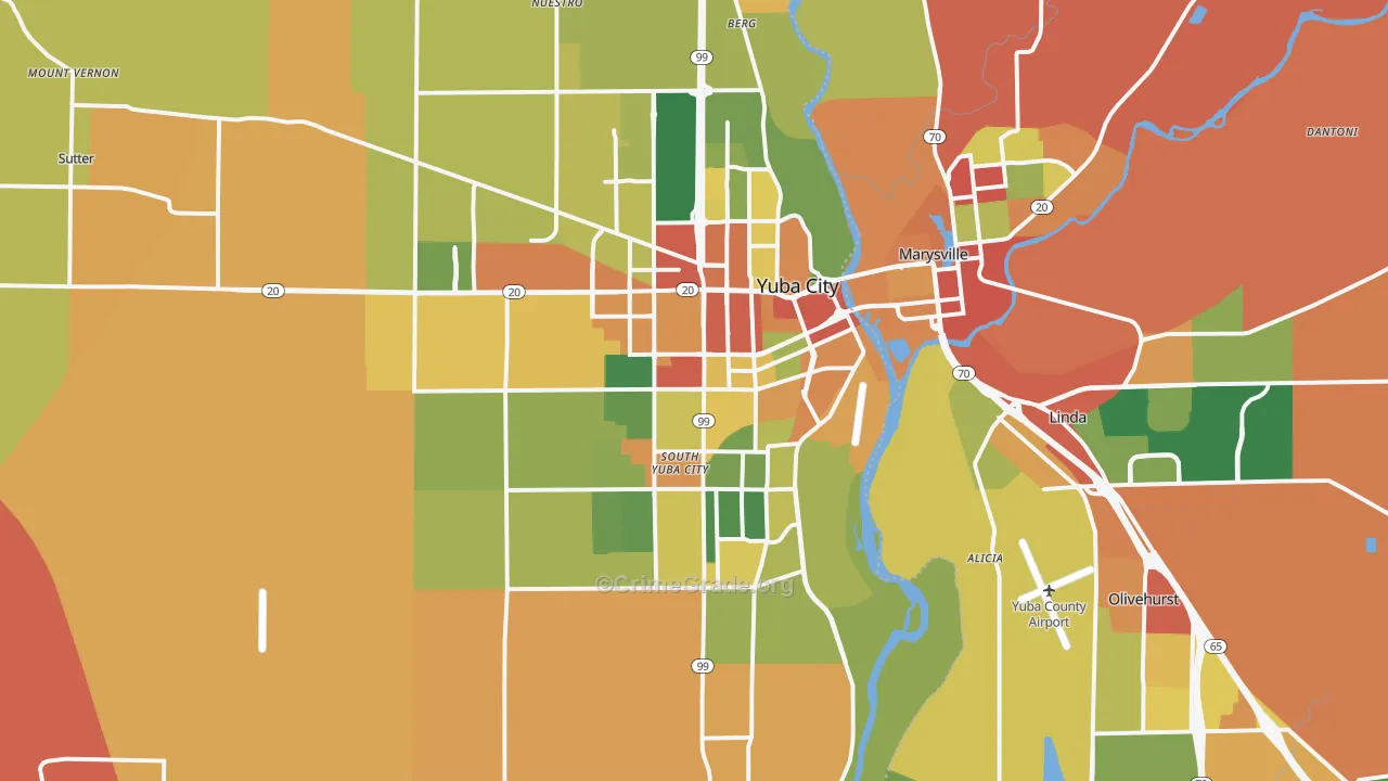 Yuba City, CA Map of Assault Rates