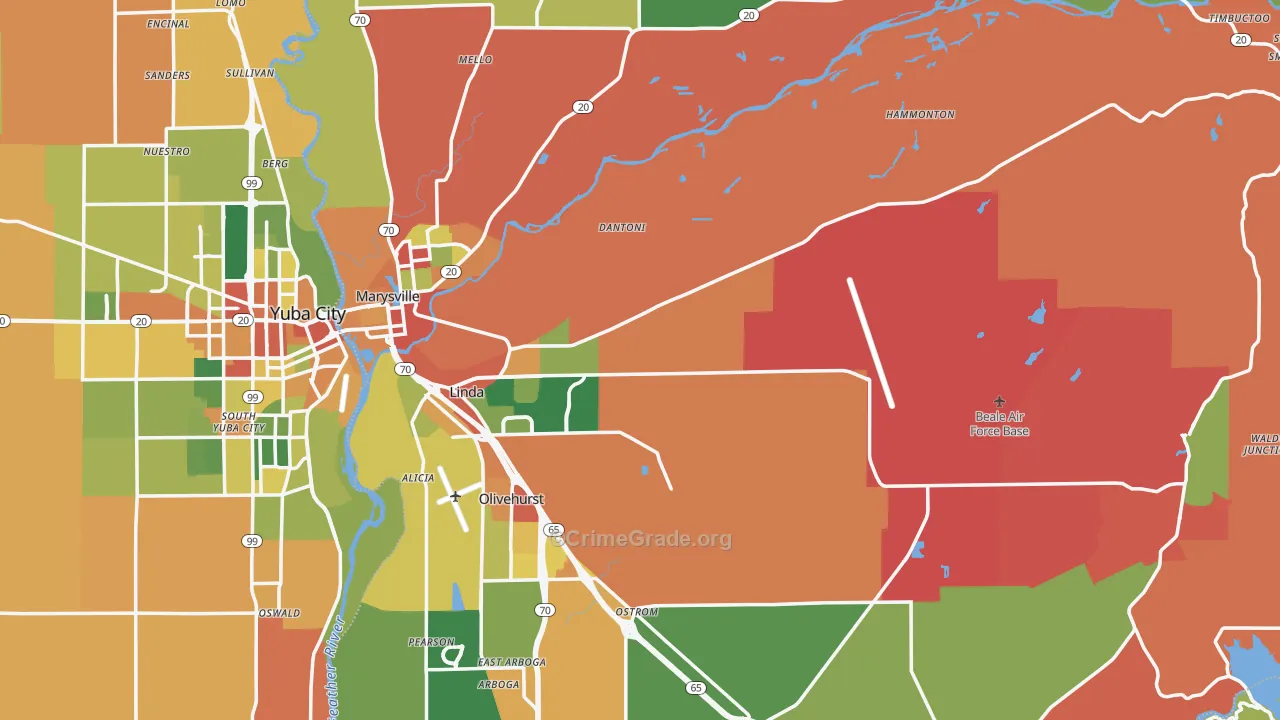 Yuba County, CA Map of Assault Rates