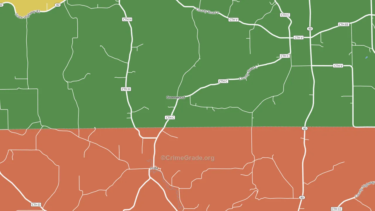 Yuba, WI Map of Assault Rates