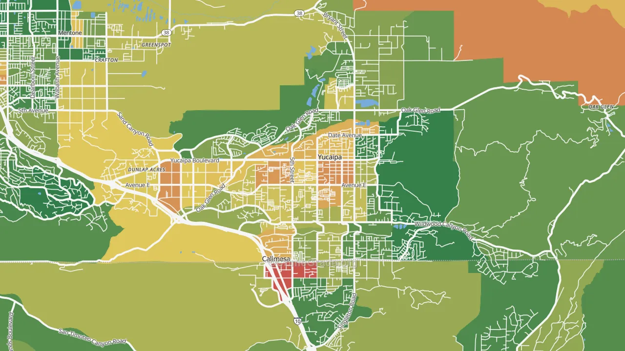 Yucaipa, CA Map of Assault Rates