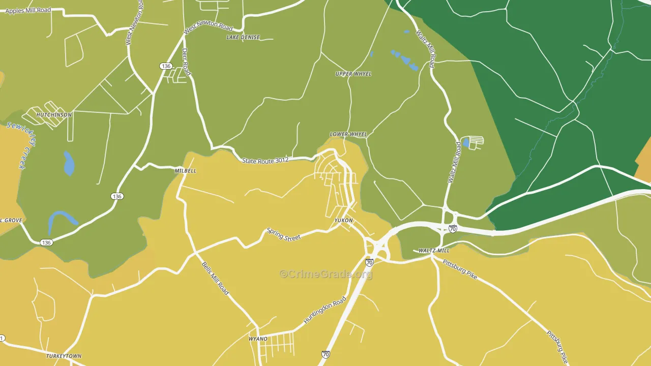 Yukon, PA Map of Assault Rates