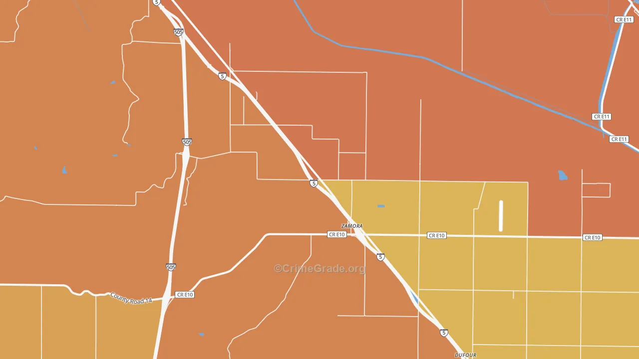 Zamora, CA Map of Assault Rates