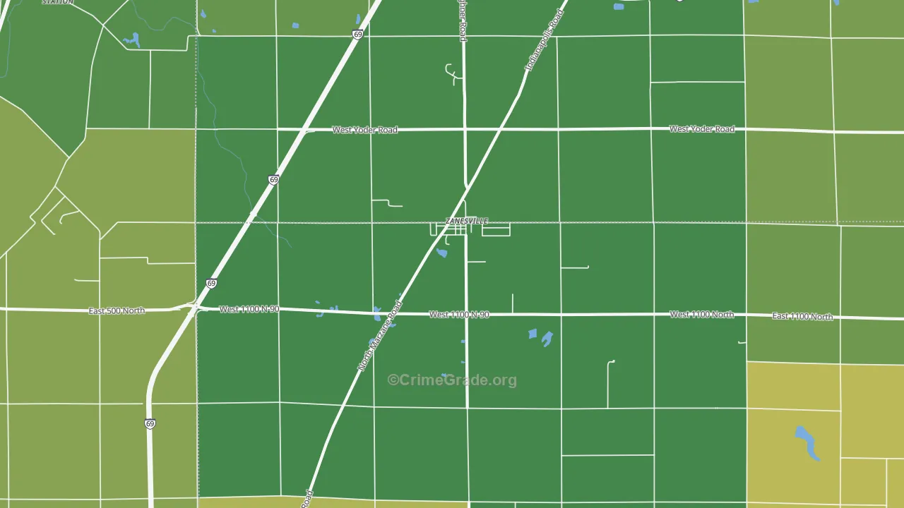 Zanesville, IN Map of Assault Rates