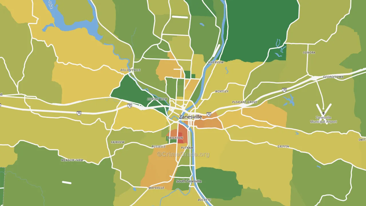 Zanesville, OH Map of Assault Rates