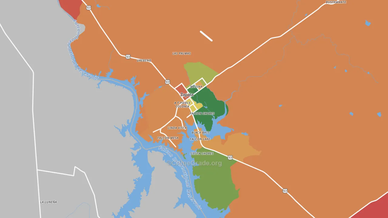 Zapata, TX Map of Assault Rates