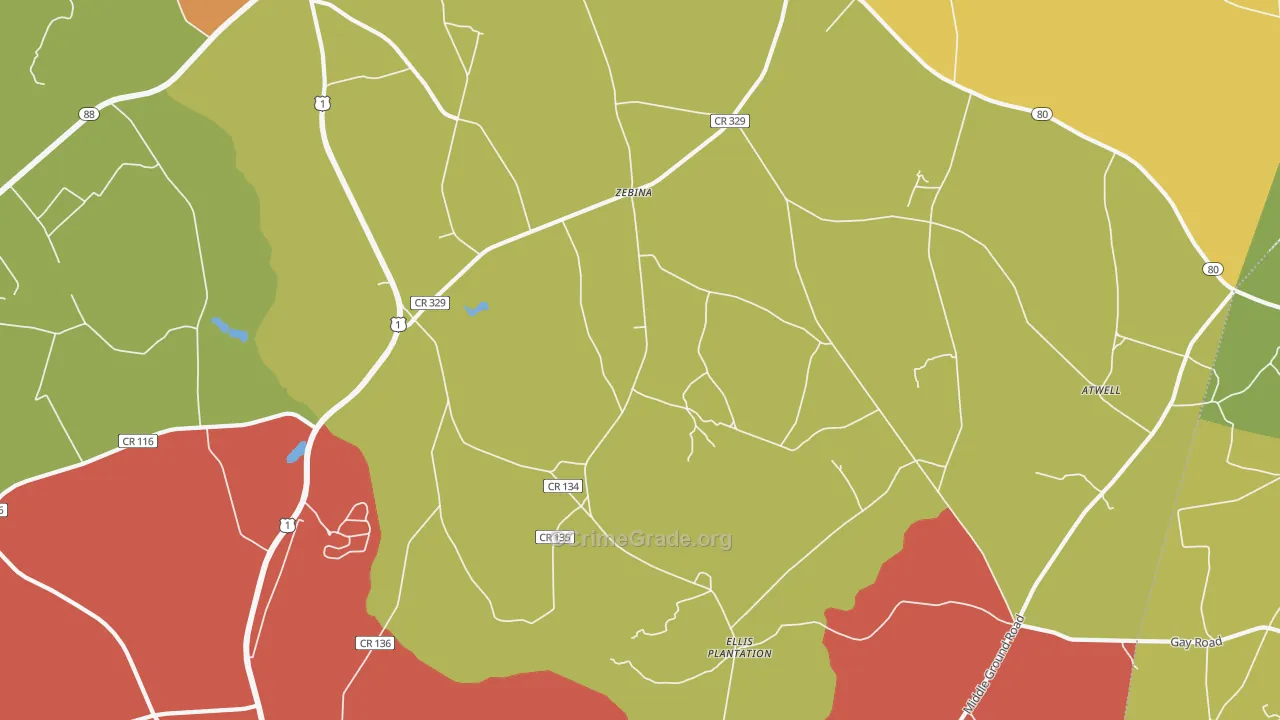 Zebina, GA Map of Assault Rates