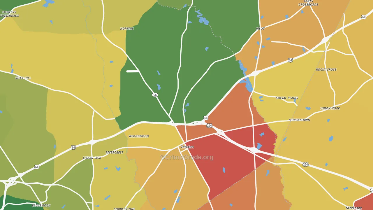 Zebulon, NC Map of Assault Rates