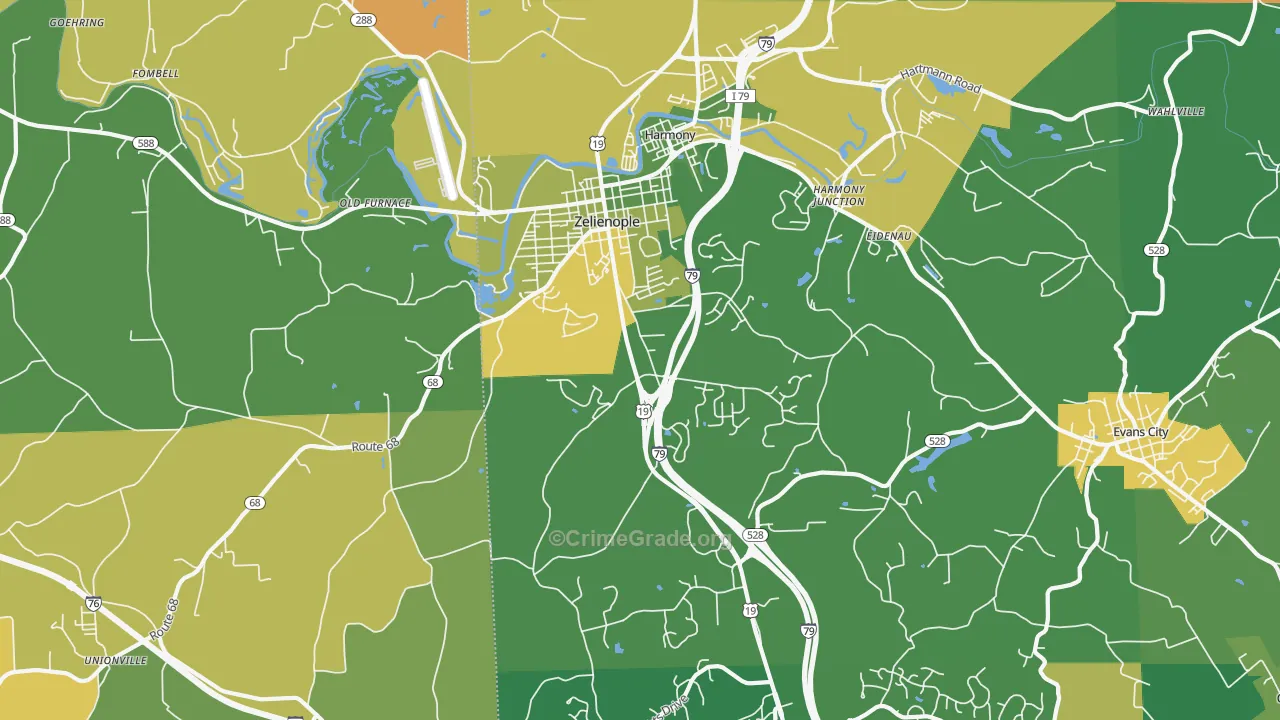 Zelienople, PA Map of Assault Rates