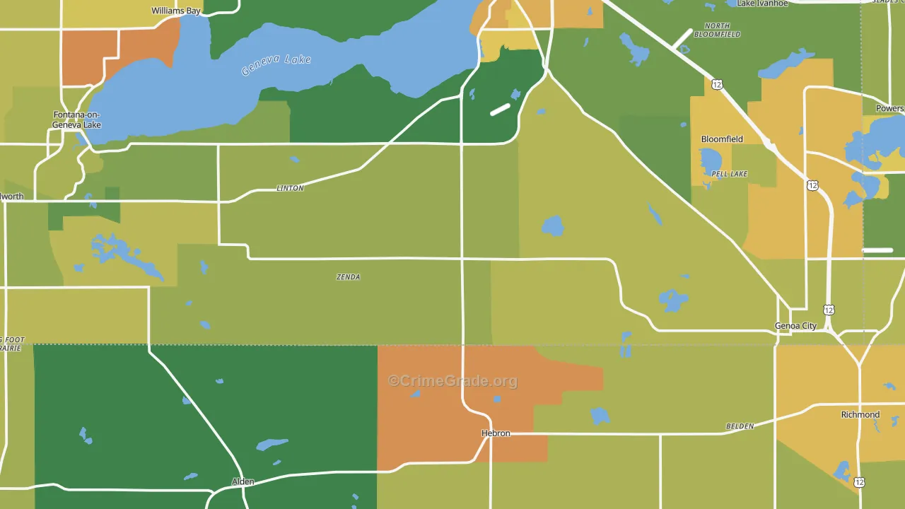 Zenda, WI Map of Assault Rates