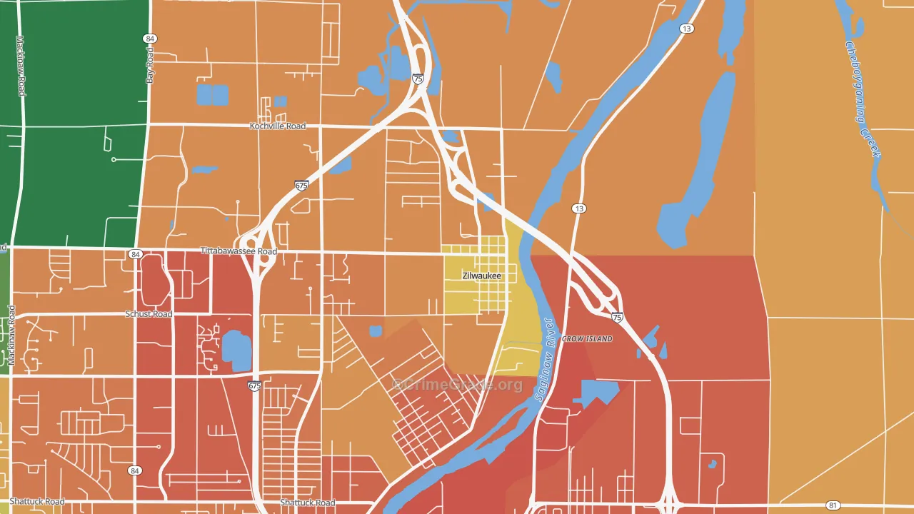 Zilwaukee, MI Map of Assault Rates