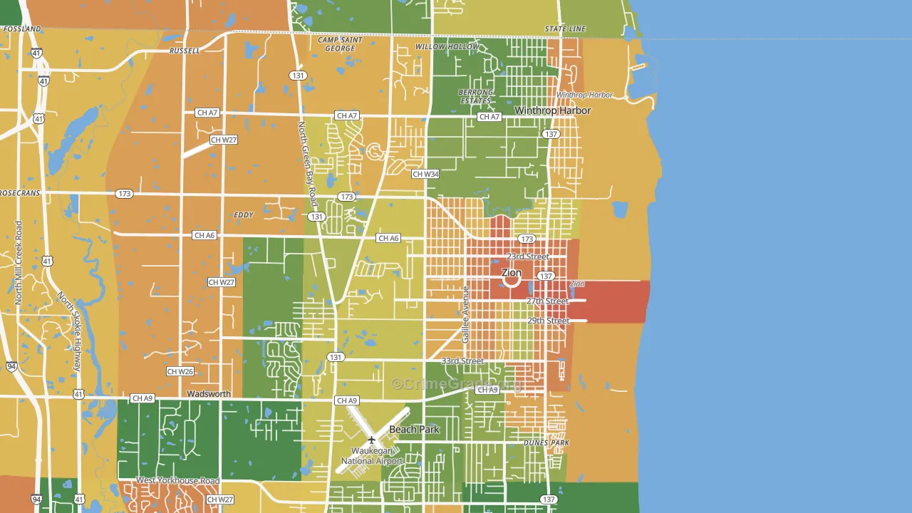 Zion, IL Map of Assault Rates