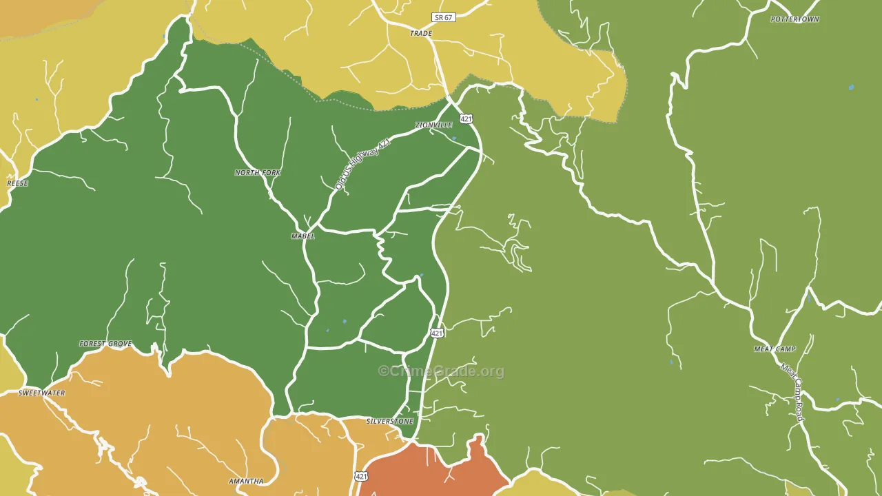 Zionville, NC Map of Assault Rates