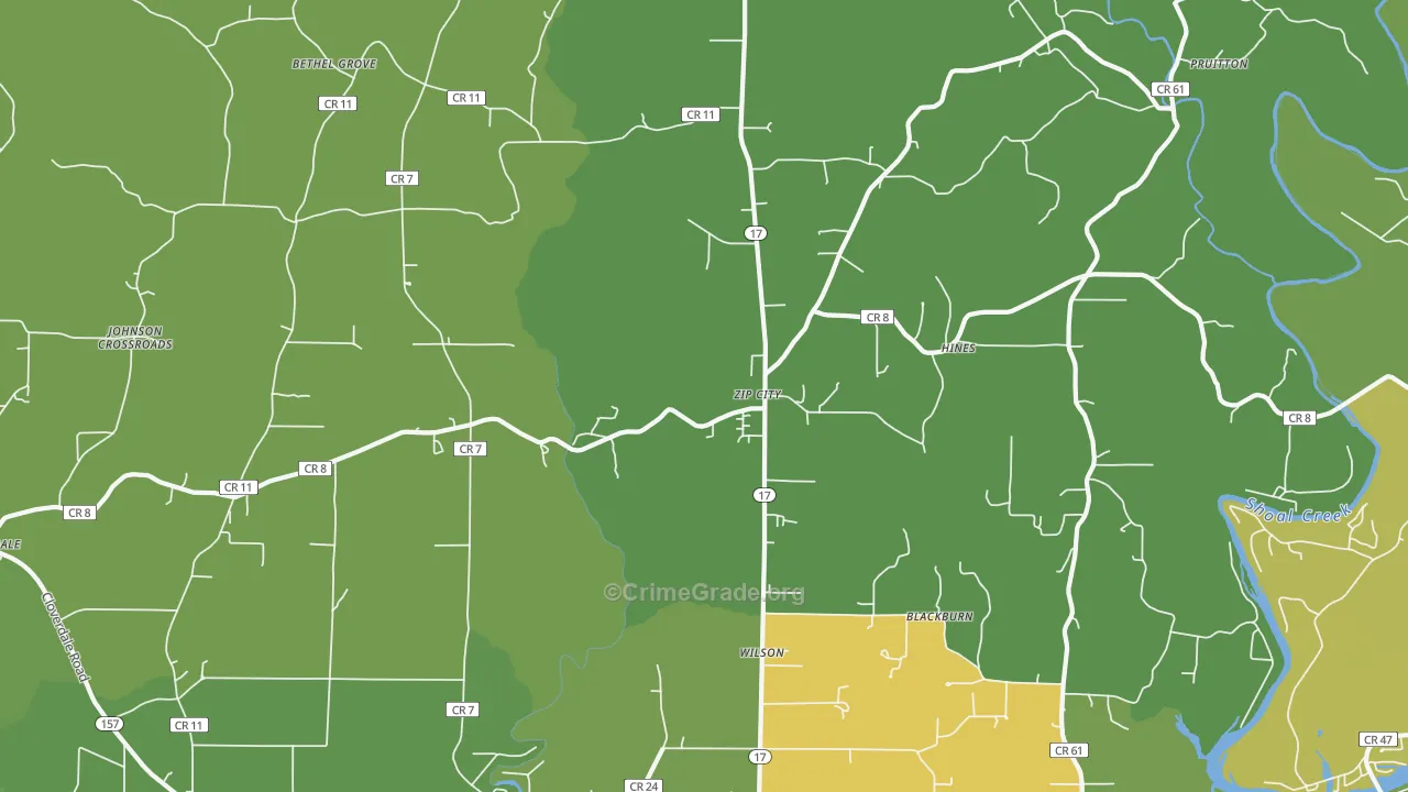 Zip City, AL Map of Assault Rates