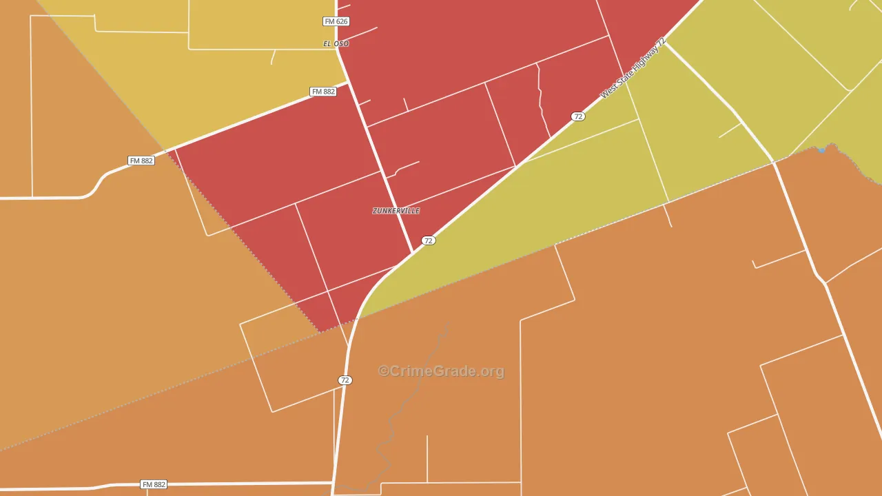 Zunkerville, TX Map of Assault Rates