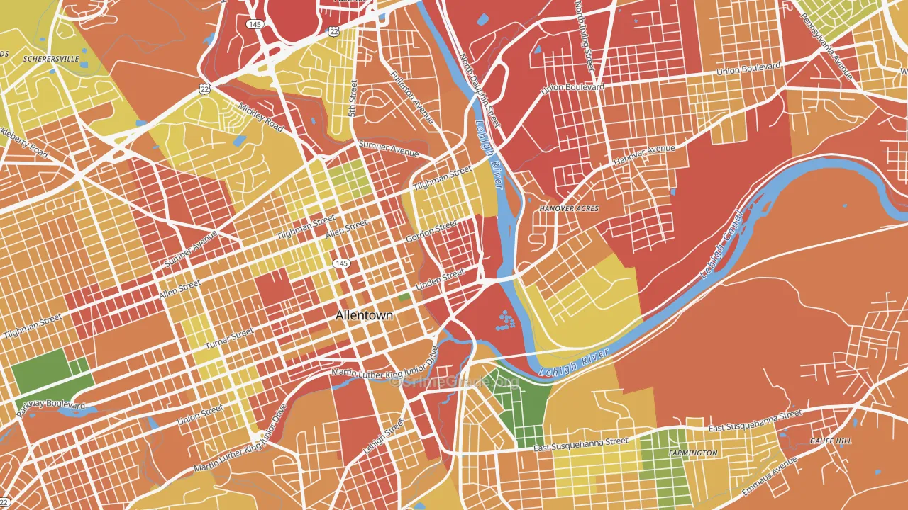 1st Ward, Allentown, PA Map of Burglary Rates