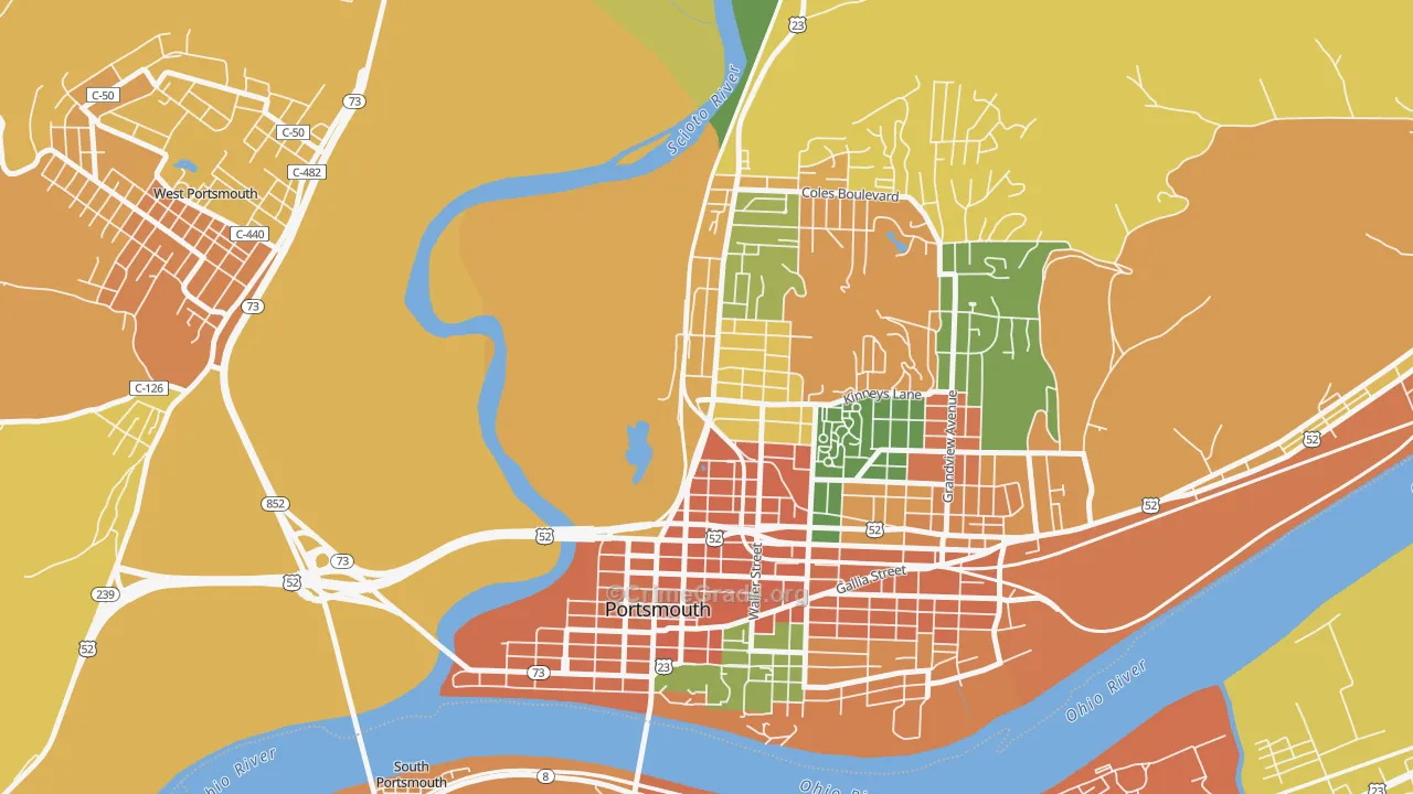 1st Ward, Portsmouth, OH Map of Burglary Rates