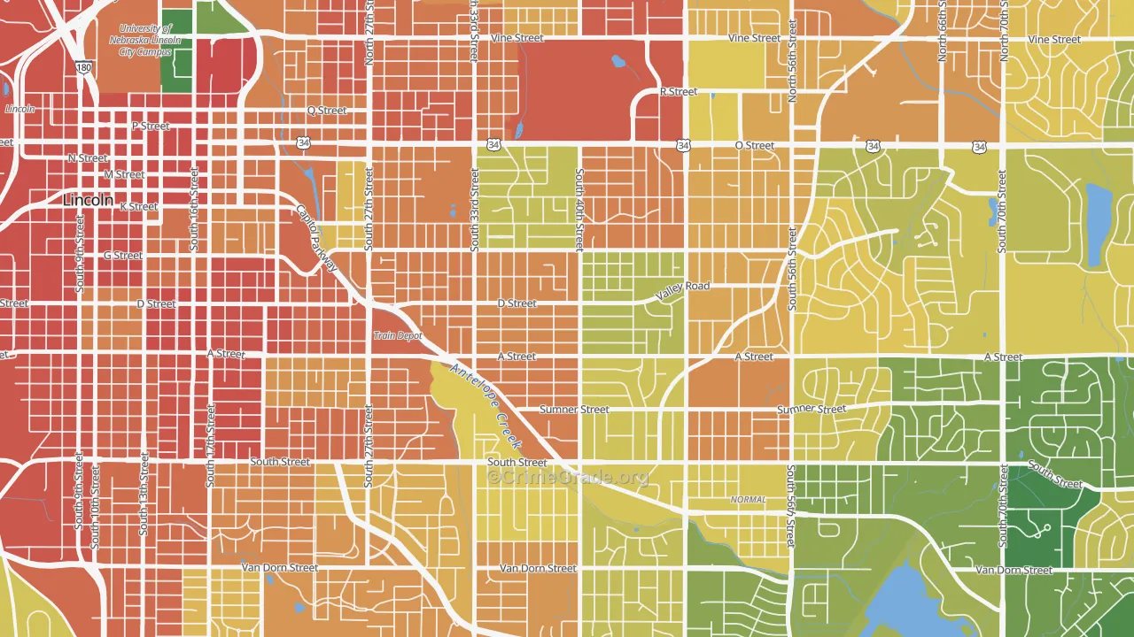 40th and A, Lincoln, NE Map of Burglary Rates