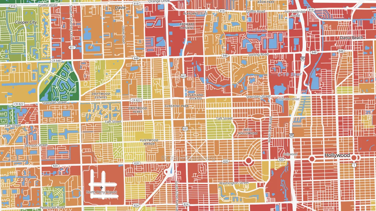 441 Corridor, Hollywood, FL Map of Burglary Rates