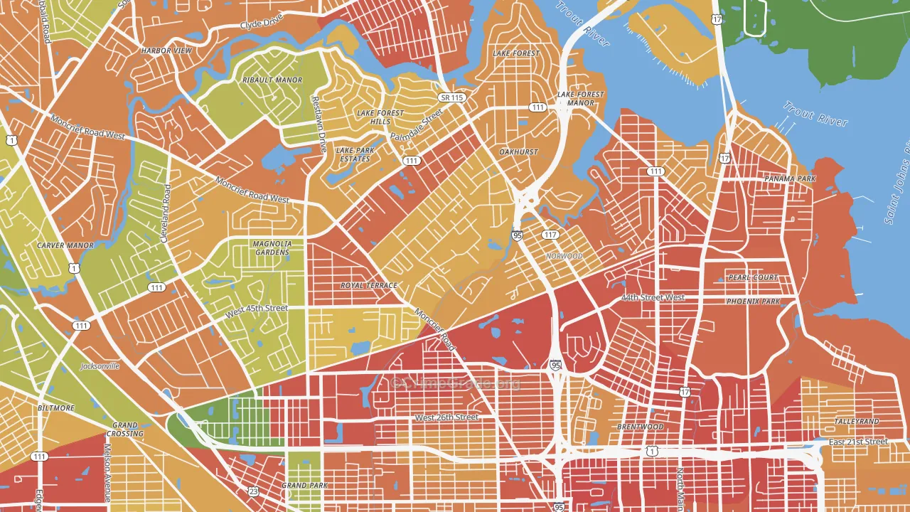 45th and Moncrief, Jacksonville, FL Map of Burglary Rates