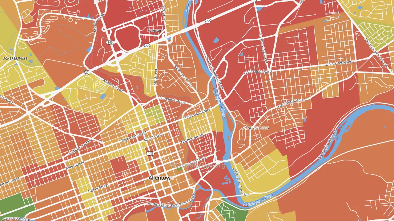 6th Ward, Allentown, PA Map of Burglary Rates