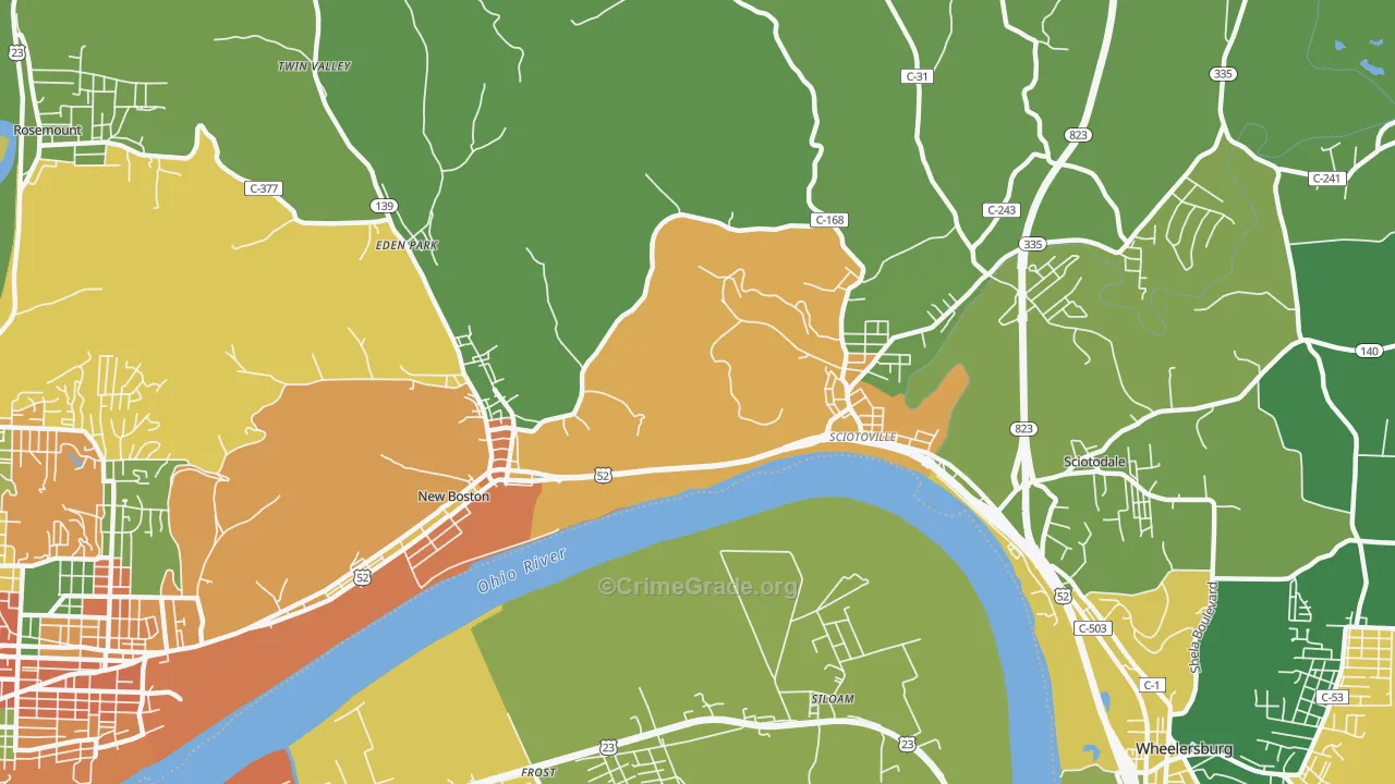 6th Ward, Portsmouth, OH Map of Burglary Rates