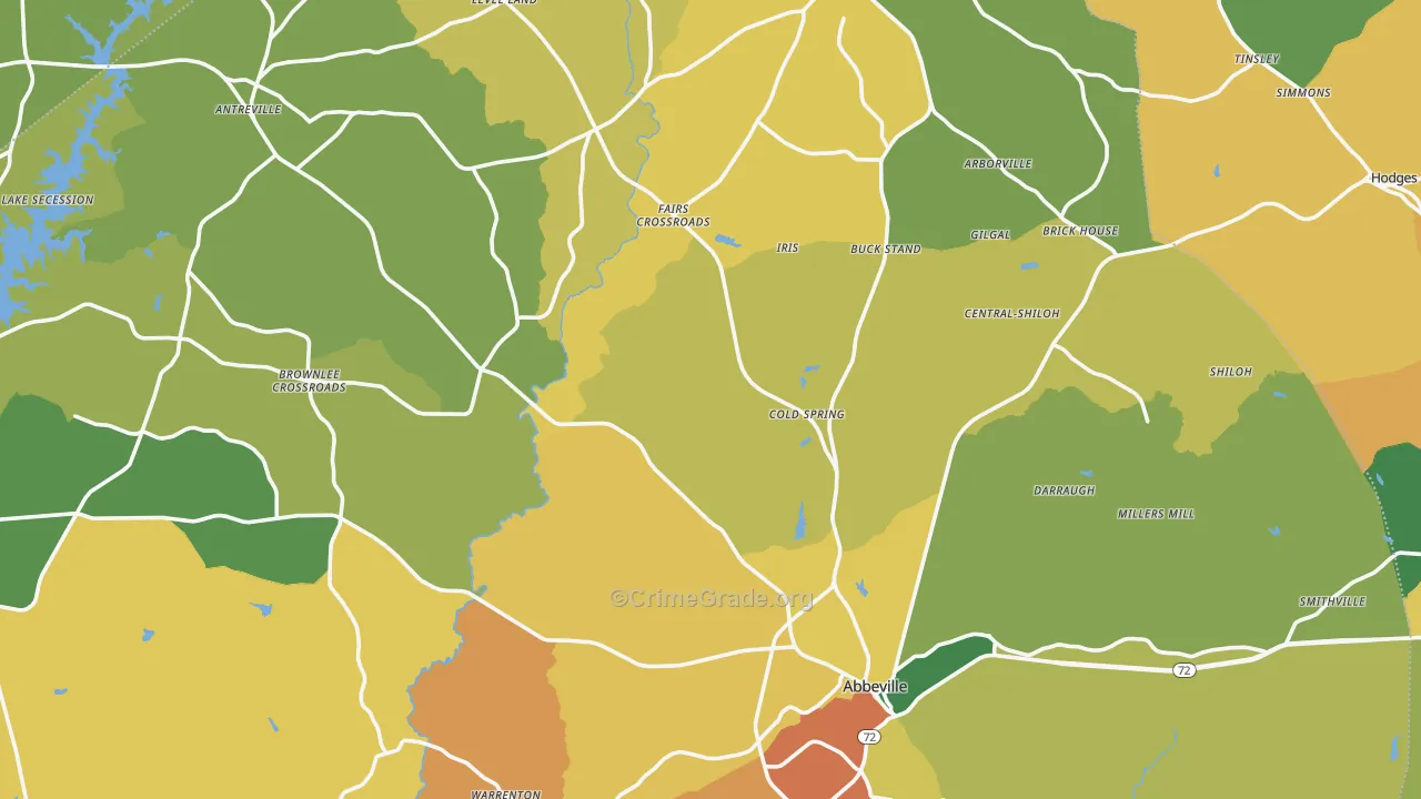 Abbeville County, SC Map of Burglary Rates