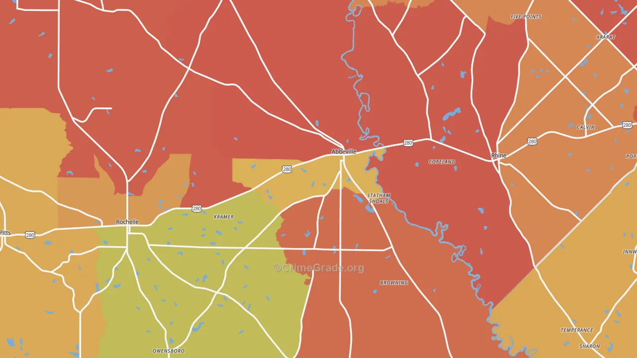 Abbeville, GA Map of Burglary Rates