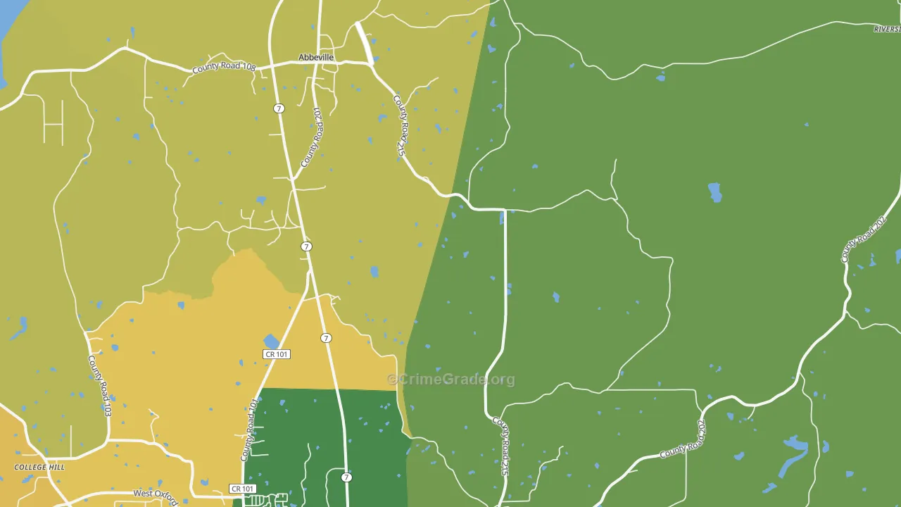 Abbeville, MS Map of Burglary Rates