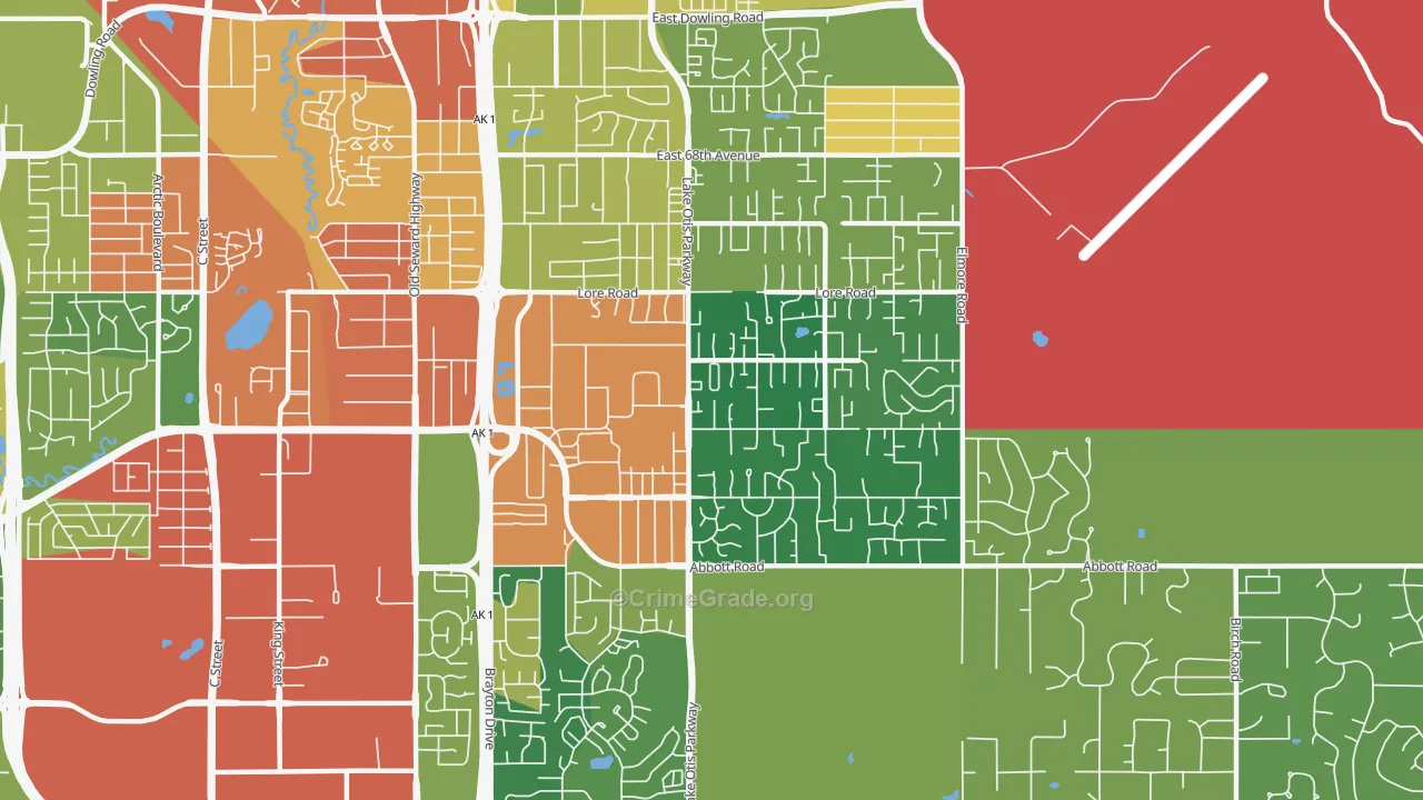 Abbott Loop, Anchorage, AK Map of Burglary Rates