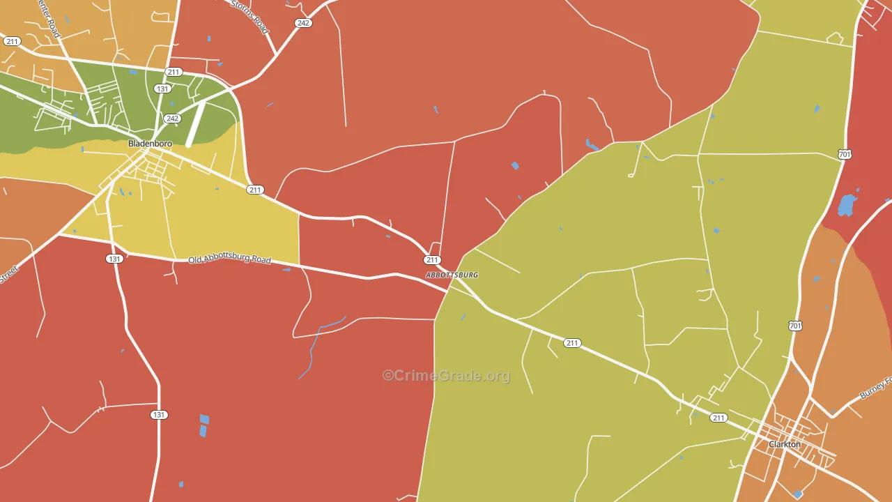 Abbottsburg, NC Map of Burglary Rates