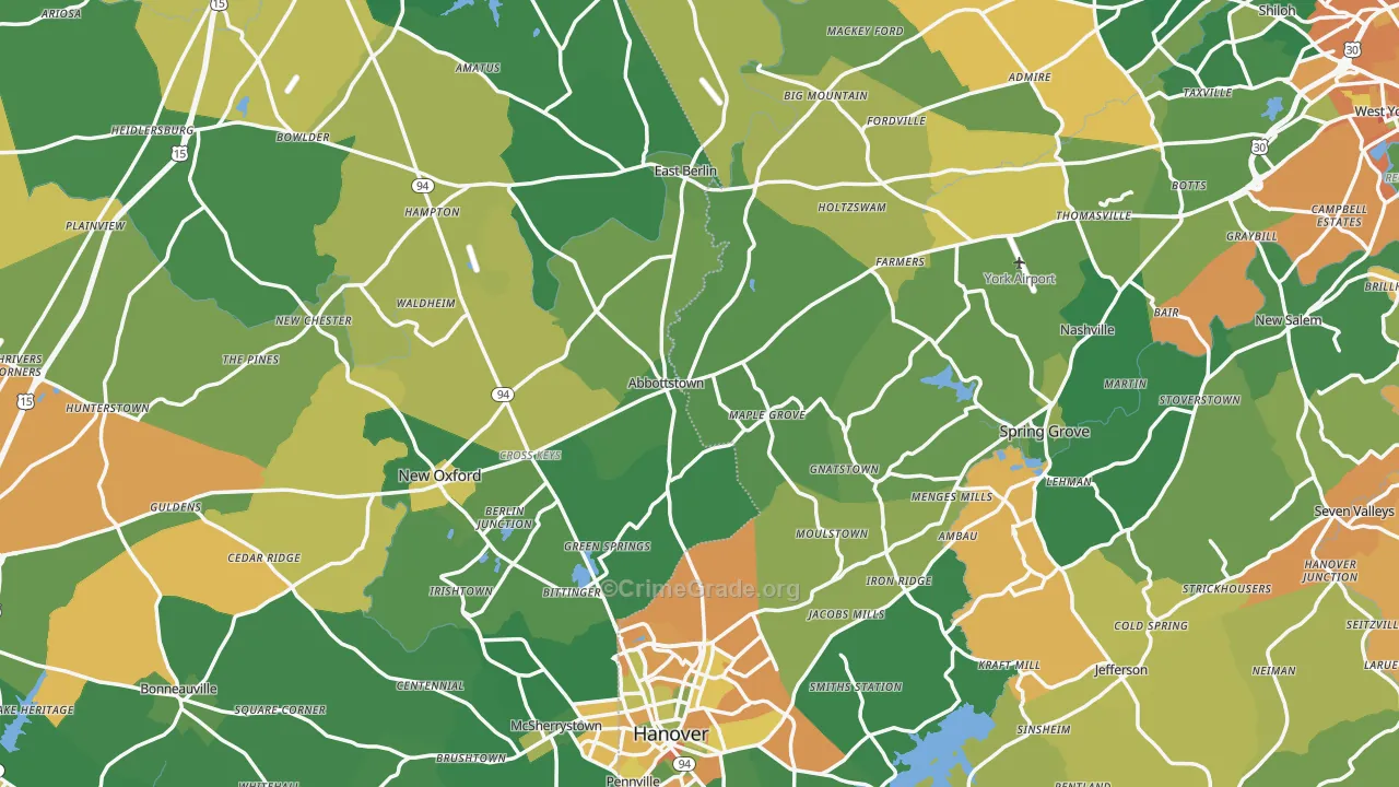 Abbottstown, PA Map of Burglary Rates