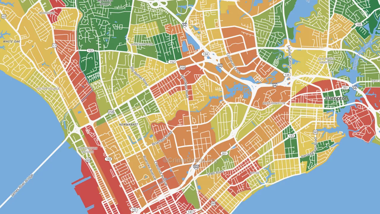Aberdeen, Hampton, VA Map of Burglary Rates