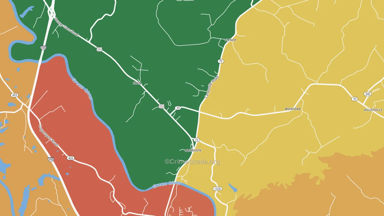Aberdeen, KY Map of Burglary Rates