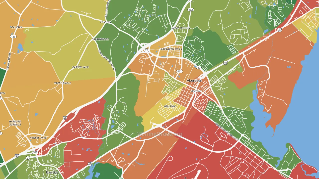 Aberdeen, MD Map of Burglary Rates