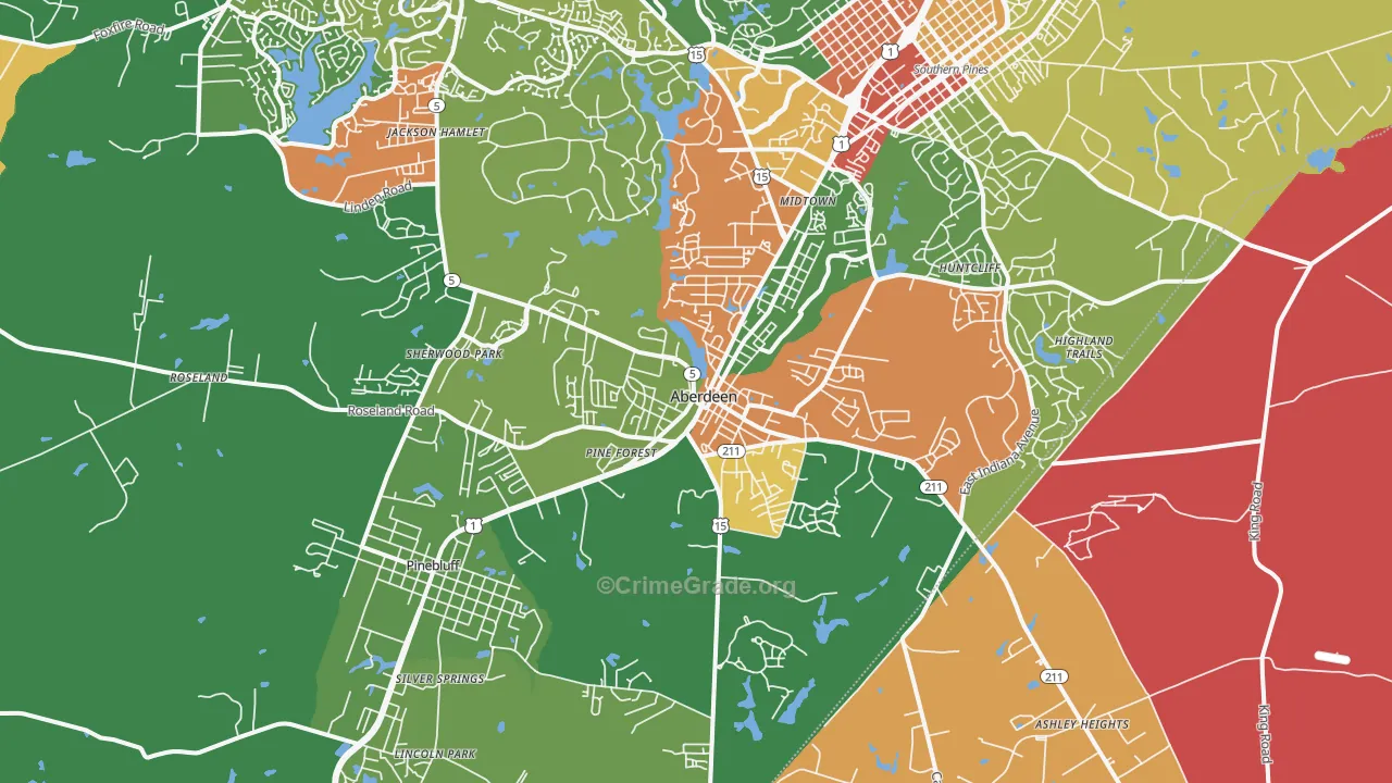 Aberdeen, NC Map of Burglary Rates