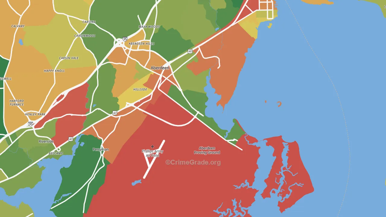 Aberdeen Proving Ground, MD Map of Burglary Rates