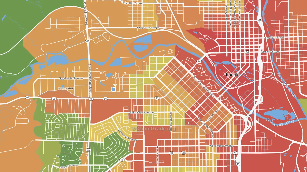 Aberdeen, Pueblo, CO Map of Burglary Rates
