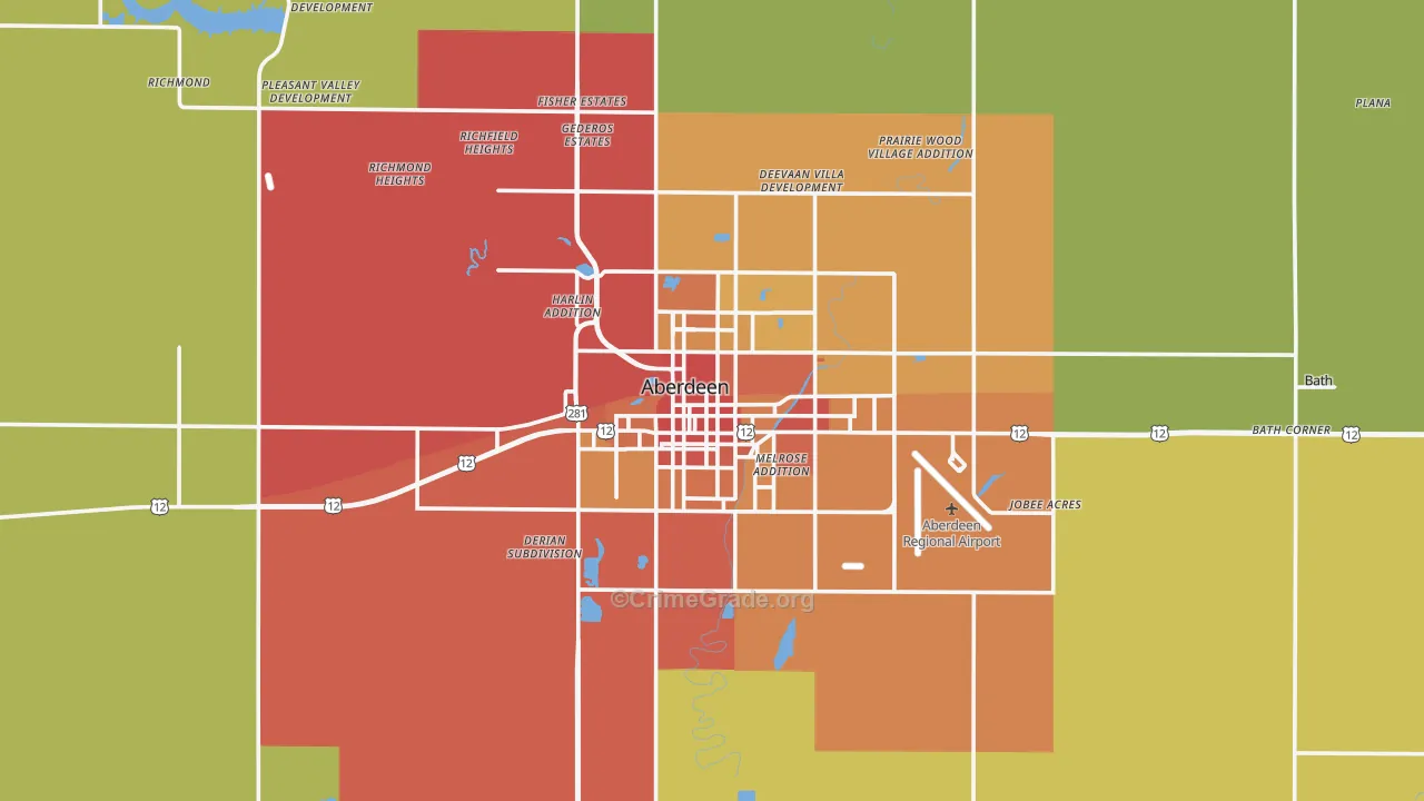 Aberdeen, SD Map of Burglary Rates