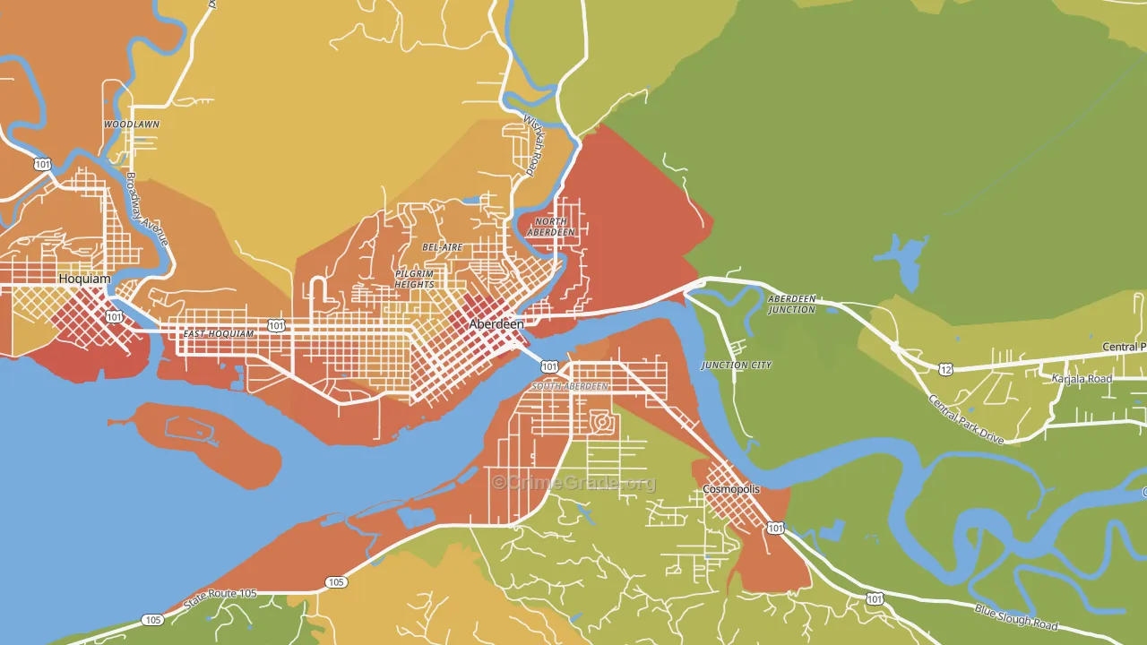 Aberdeen, WA Map of Burglary Rates
