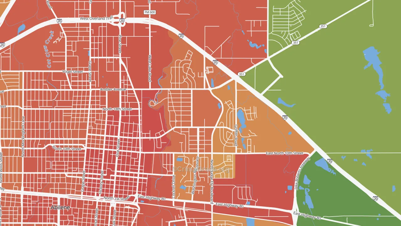 Abilene Heights Area, Abilene, TX Map of Burglary Rates