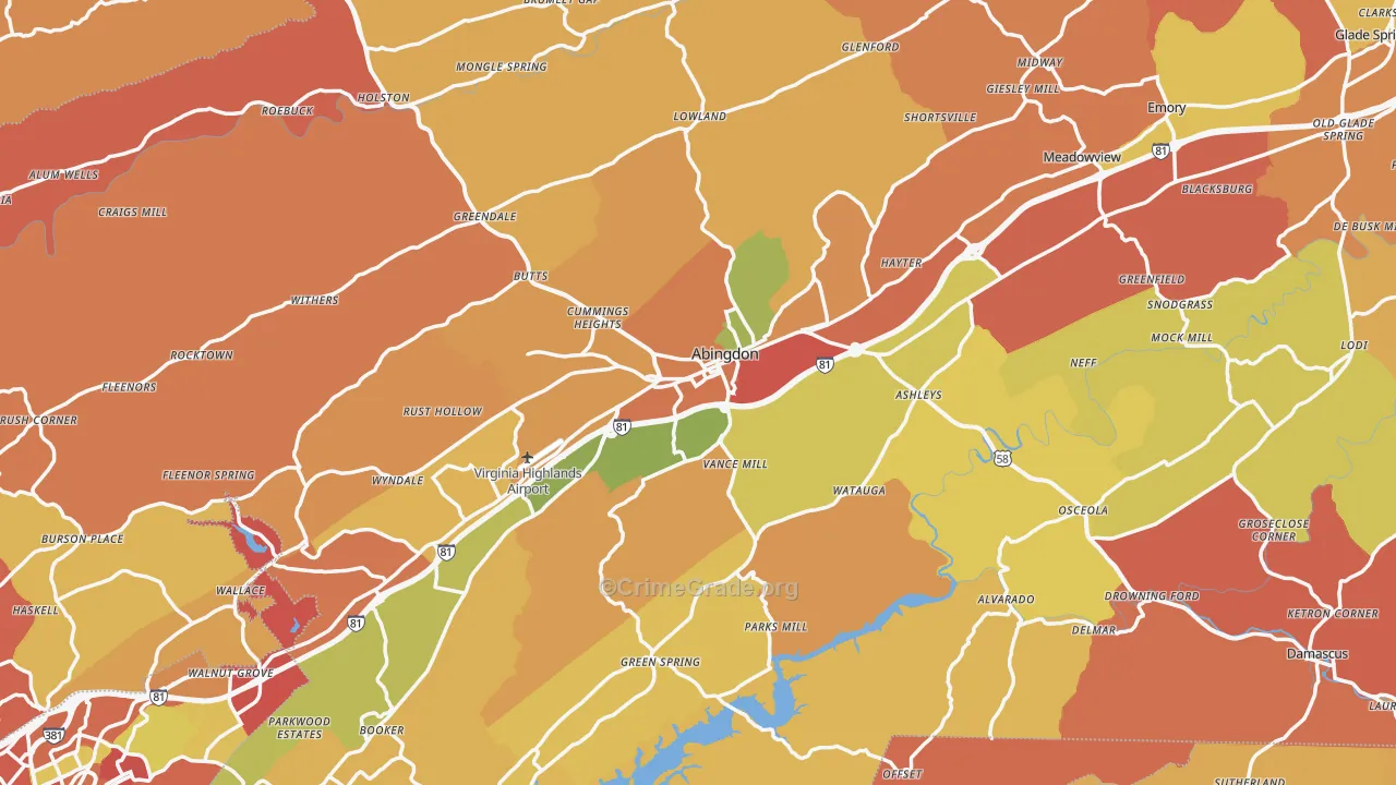 Abingdon, VA Map of Burglary Rates