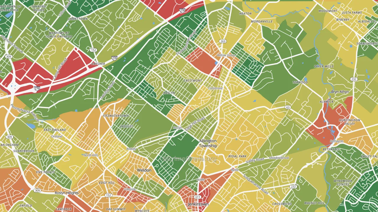 Abington, PA Map of Burglary Rates