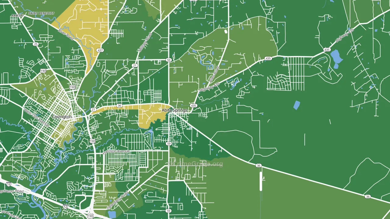 Abita Springs, LA Map of Burglary Rates