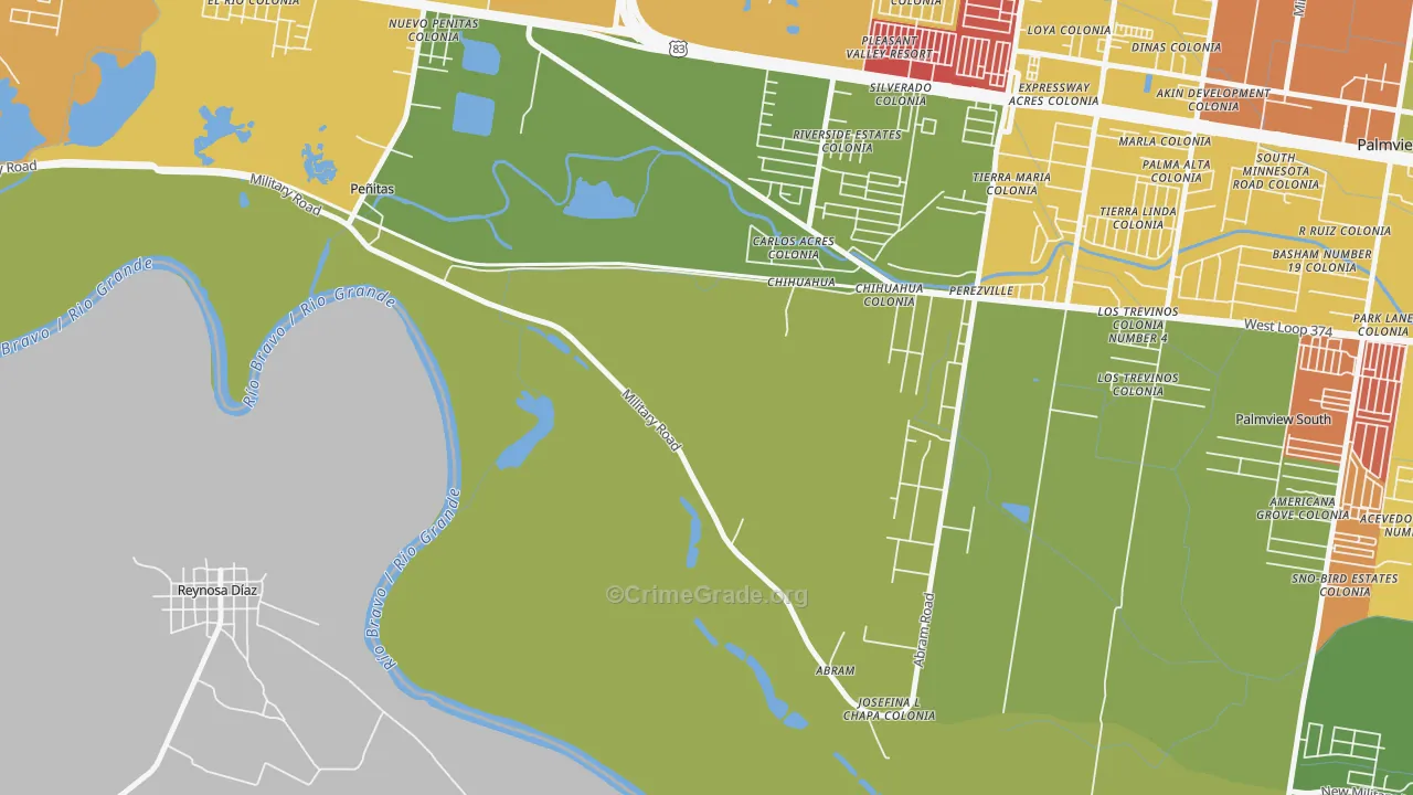 Abram, TX Map of Burglary Rates