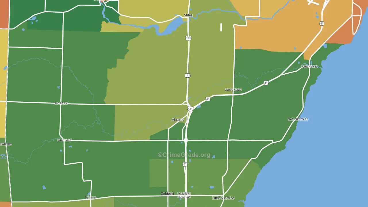 Abrams, WI Map of Burglary Rates