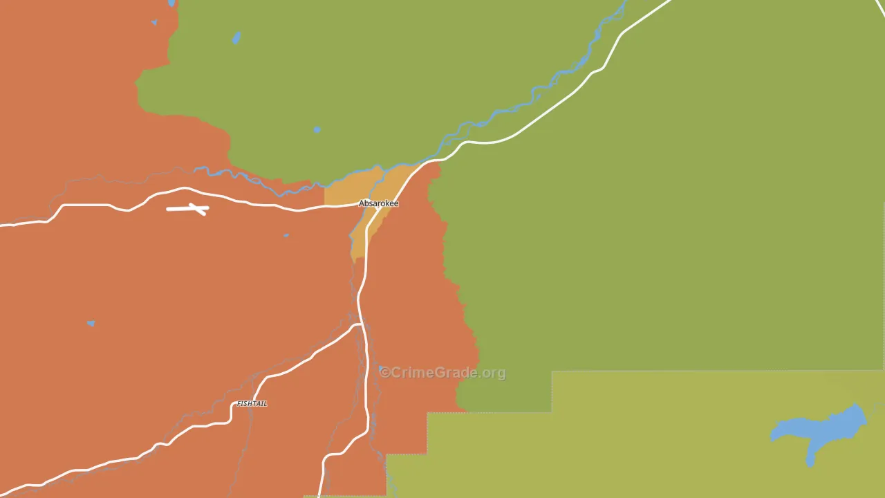 Absarokee, MT Map of Burglary Rates